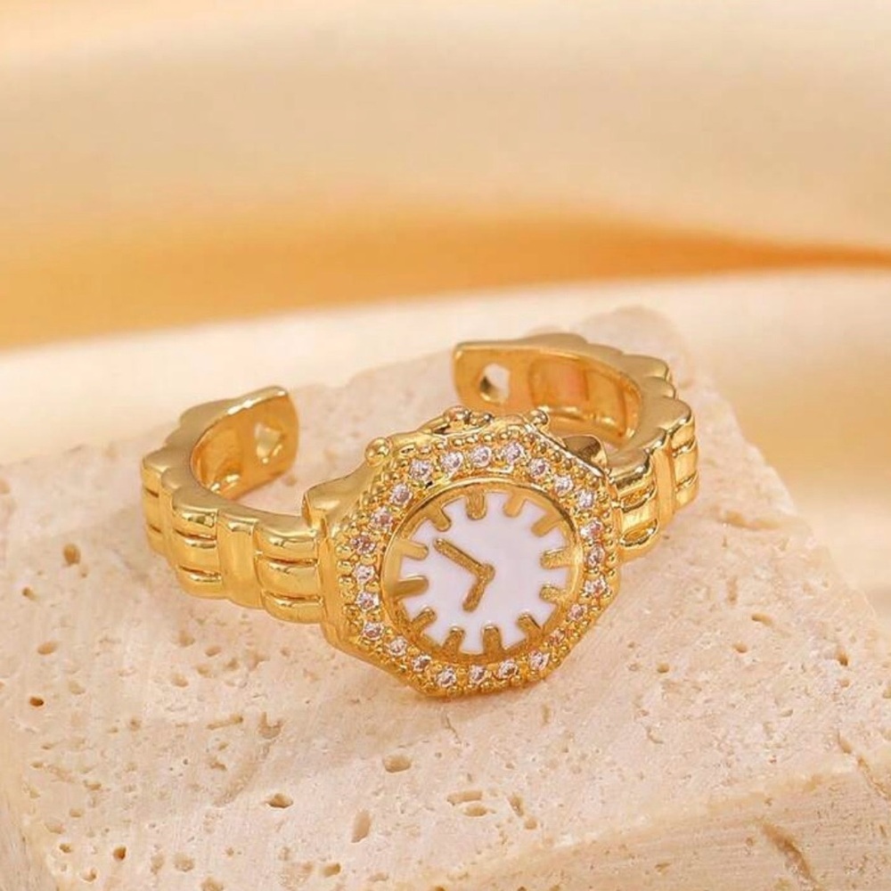 Gold Tone Crystal Accent Watch Face Ring - Women's Jewelry